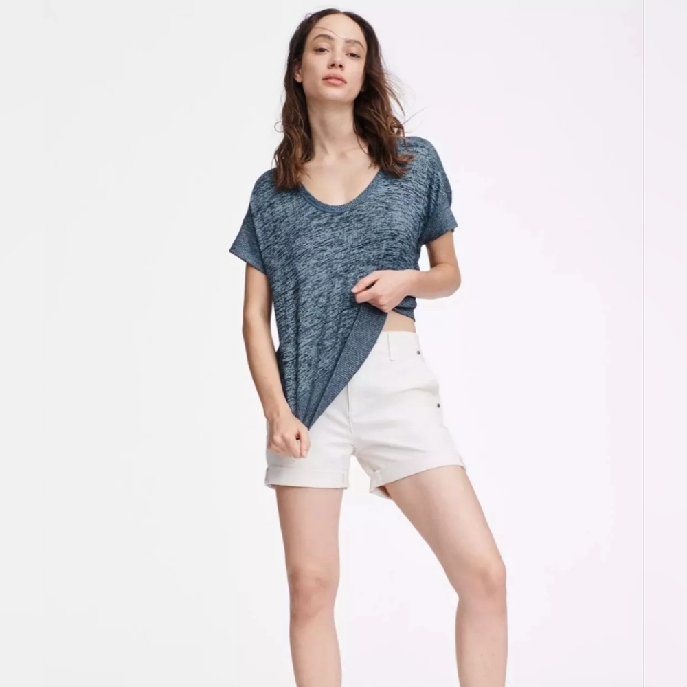 rag & bone Women's XS Blue Space Dye Knit Short Sleeve Scoop Neck Ramona Tee